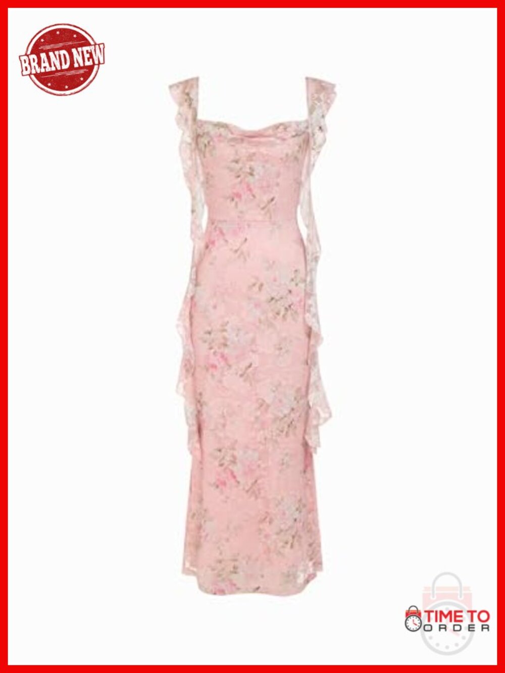 Women's Sleeveless Mesh Ruffle Maxi Formal Wedding Guest Dress